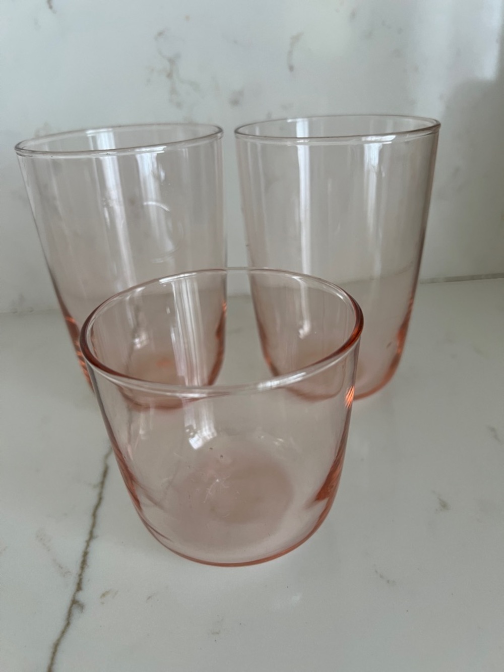 Set of 3 Pink Glass Tumblers - Elegant Home Dining Drinkware